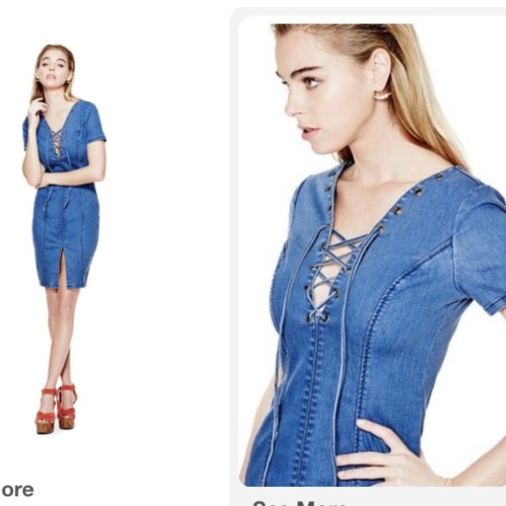 Shalay push-up laced denim dress by Guess